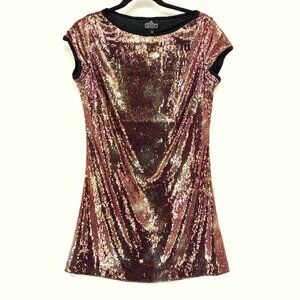 Angie red rose gold ombre sequin mini tshirt dress